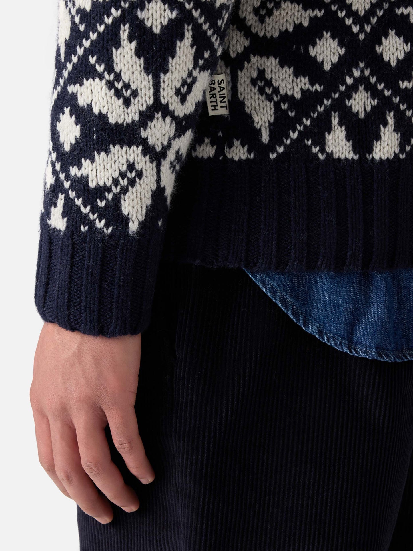 Man  sweater Bombardino with norwegian jacquard and Fa Freddo embroidery
