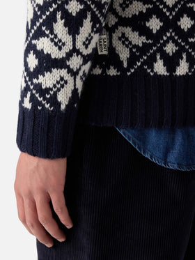 Man  sweater Bombardino with norwegian jacquard and Fa Freddo embroidery