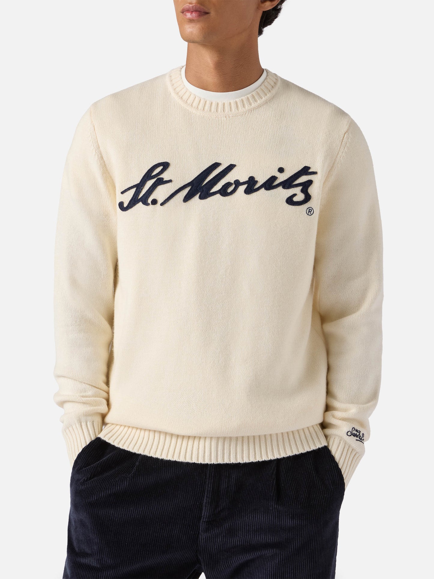 Maglione Bombardino Light bianco con jacquard St. Moritz | ST. MORITZ TOP OF THE WORLD SPECIAL EDITION