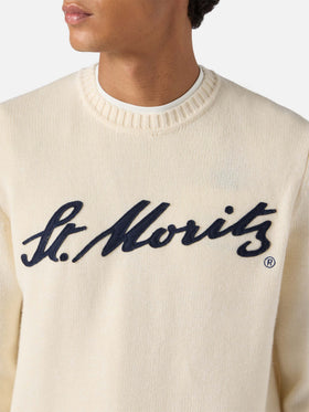 Maglione Bombardino Light bianco con jacquard St. Moritz | ST. MORITZ TOP OF THE WORLD SPECIAL EDITION
