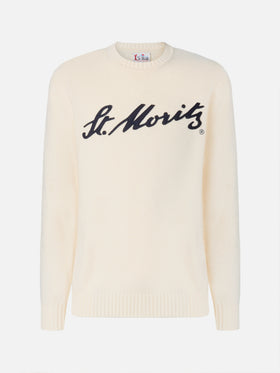Maglione Bombardino Light bianco con jacquard St. Moritz | ST. MORITZ TOP OF THE WORLD SPECIAL EDITION