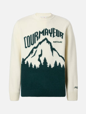 Weißer Bombardino Light Pullover mit Courmayeur Jacquardmuster | COURMAYEUR SPECIAL EDITION