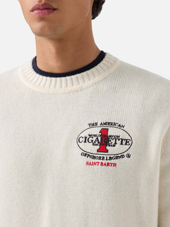 Cream Bombardino Light crewneck knit with back Cigarette embroidery | Special edition