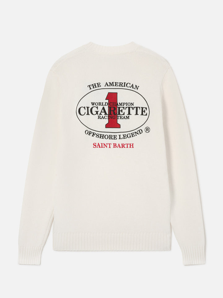 Pull en maille col rond Light Bombardino crème avec broderie Cigarette au dos | Special edition 