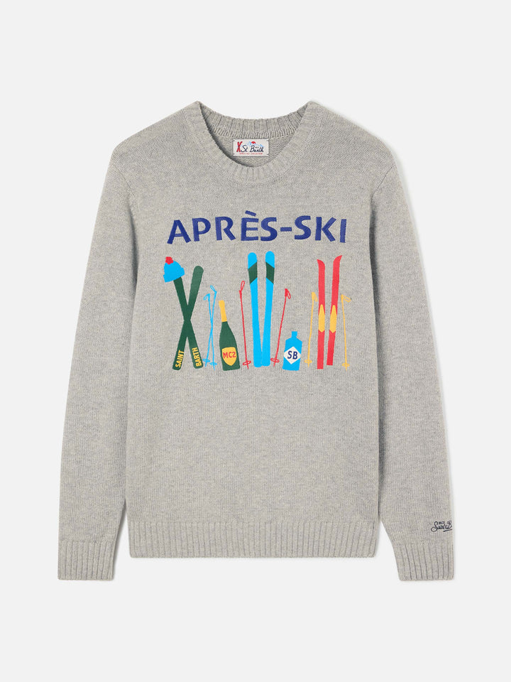 Pull en maille col rond Grey Bombardino Light avec intarsia et broderie Après Ski 