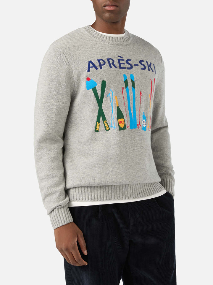 Pull en maille col rond Grey Bombardino Light avec intarsia et broderie Après Ski 
