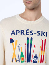 Man white sweater Bombardino with Après ski embroidery