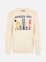 Man white sweater Bombardino with Après ski embroidery