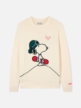 Maglia girocollo Bombardino Light panna con intarsio e ricamo Snoopy | Special edition