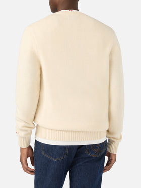 Cream Bombardino Light crewneck knit with Snoopy intarsia and embroidery | Special edition