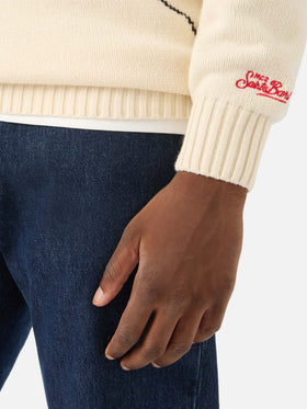 Cream Bombardino Light crewneck knit with Snoopy intarsia and embroidery | Special edition