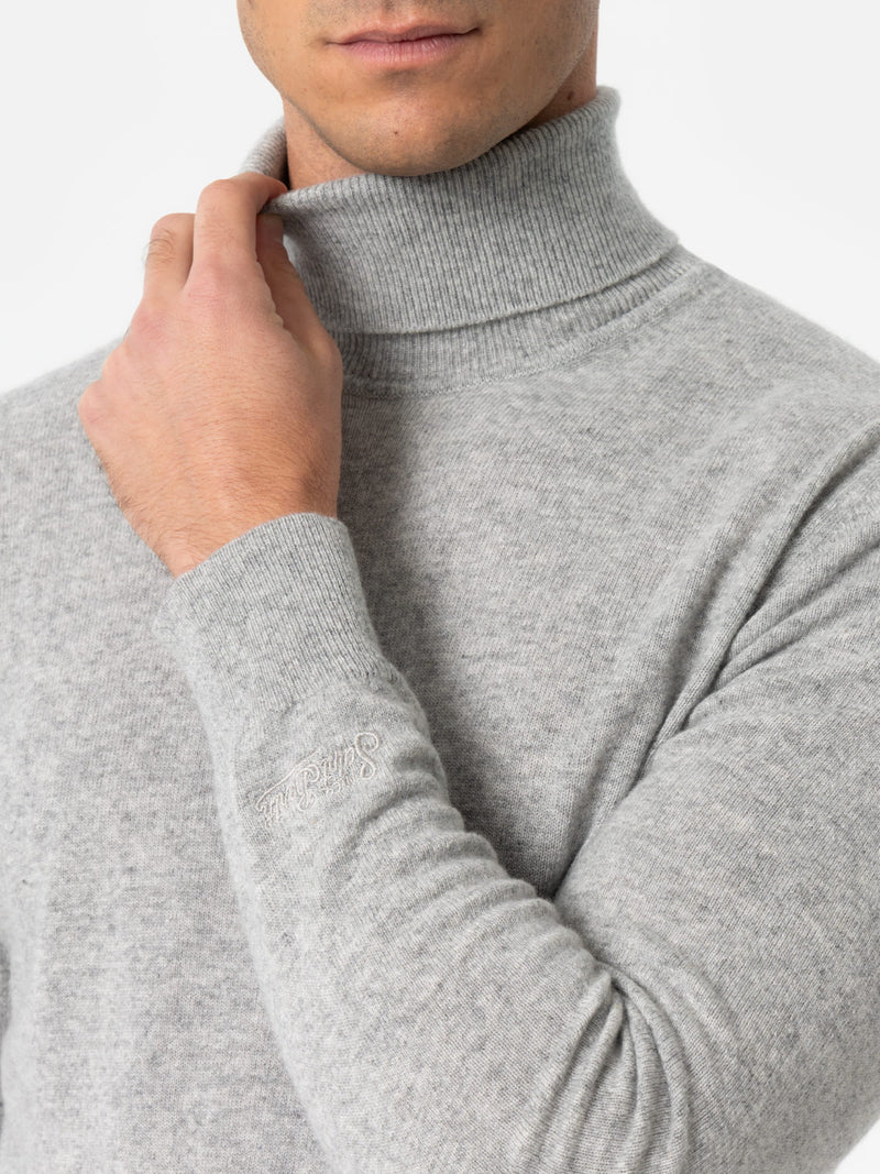 Man mélange grey blended cashmere turtleneck sweater Bond