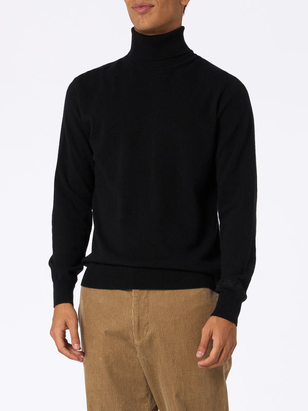 Man black blended cashmere turtleneck sweater Bond