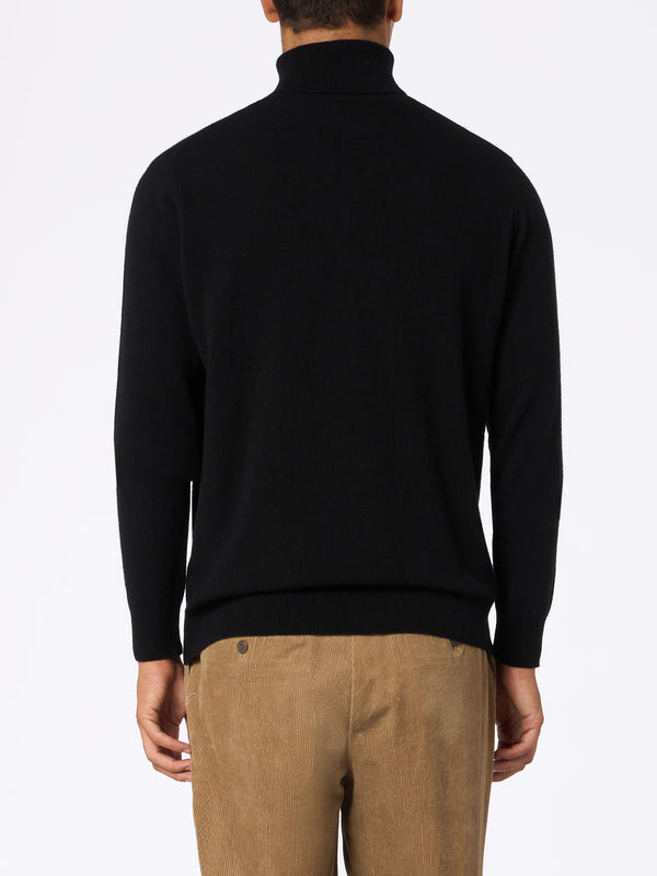 Man black blended cashmere turtleneck sweater Bond