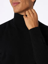 Man black blended cashmere turtleneck sweater Bond