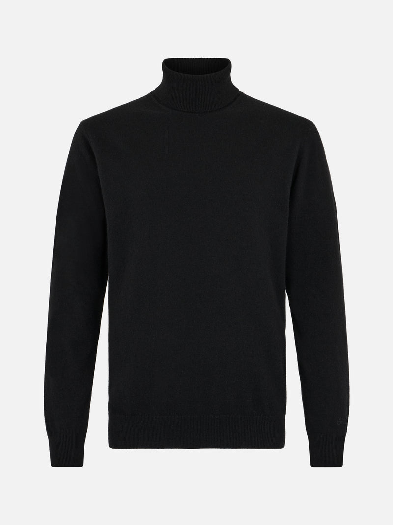 Man black blended cashmere turtleneck sweater Bond