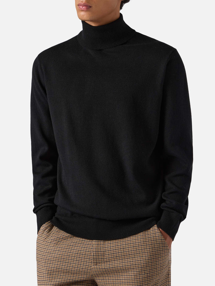 Turtleneck sweater Bond in black merino wool and cashmere