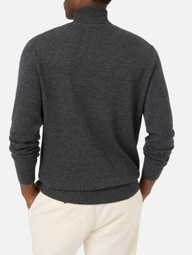 Grauer Rollkragenpullover aus Bond Merinowolle und Kaschmirmischung 