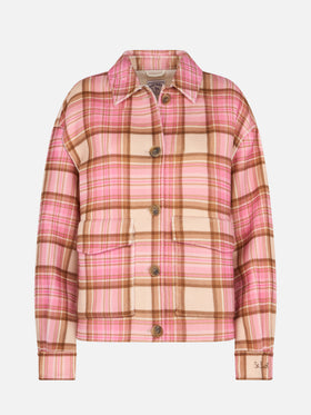 Woman wool overshirt Bonnibell with pink tartan print - MC2 Saint Barth