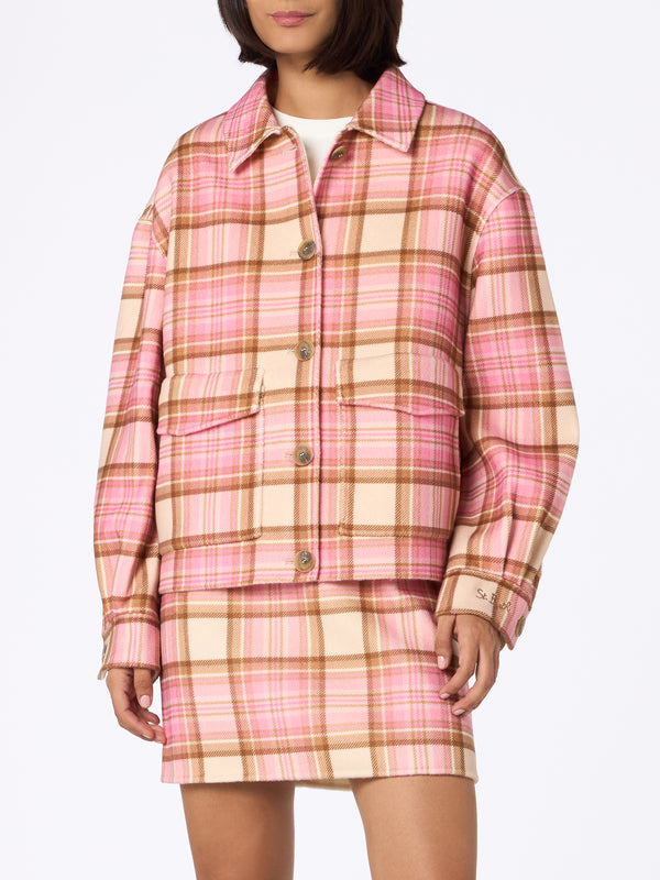 Woman short overshirt Bonnibell with pink tartan print