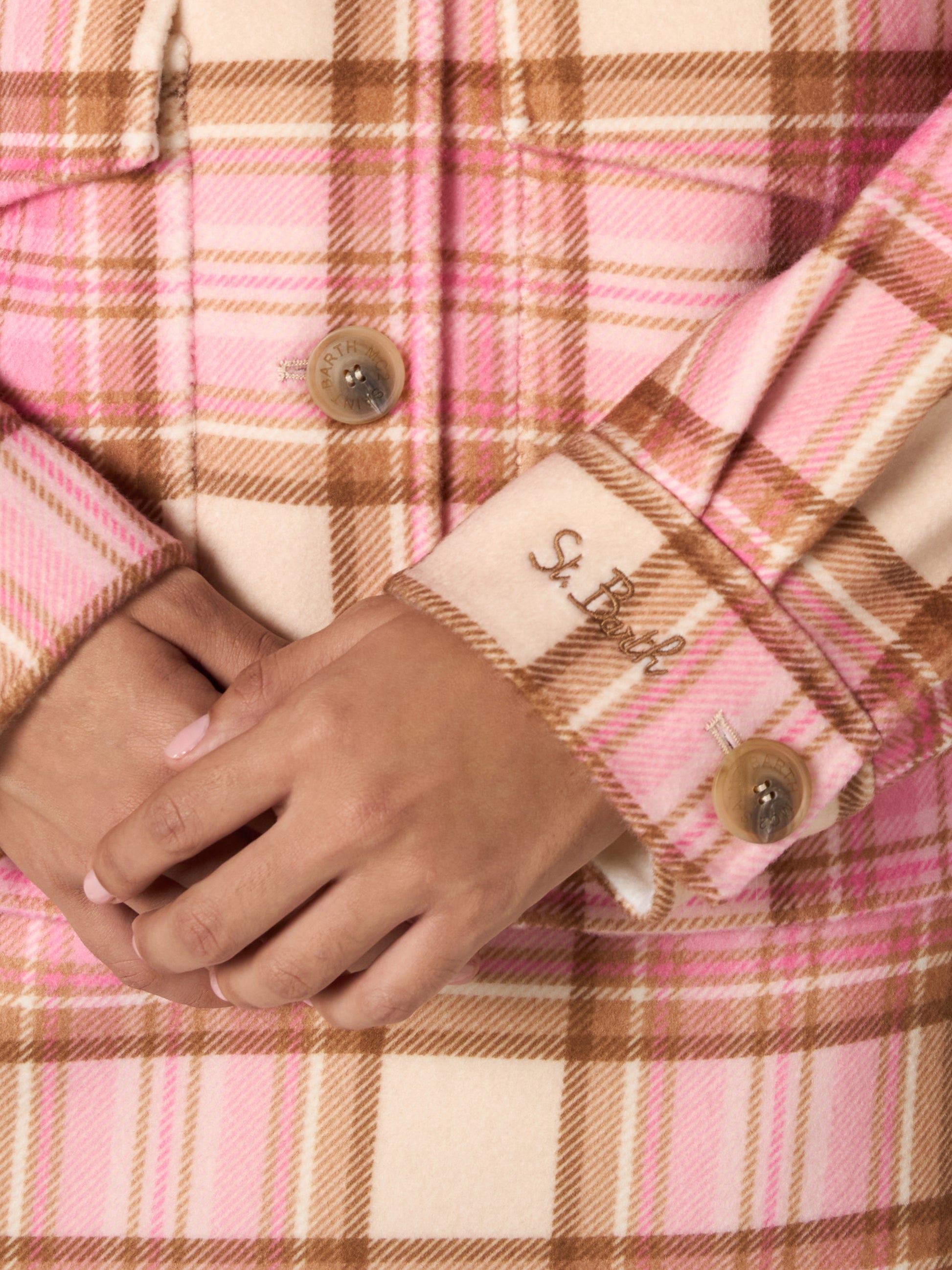 Woman wool overshirt Bonnibell with pink tartan print - MC2 Saint Barth