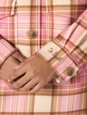 Woman wool overshirt Bonnibell with pink tartan print - MC2 Saint Barth