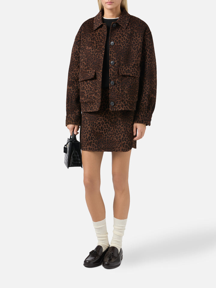 Giacca crop Bonnibell in tessuto double con stampa leopardata