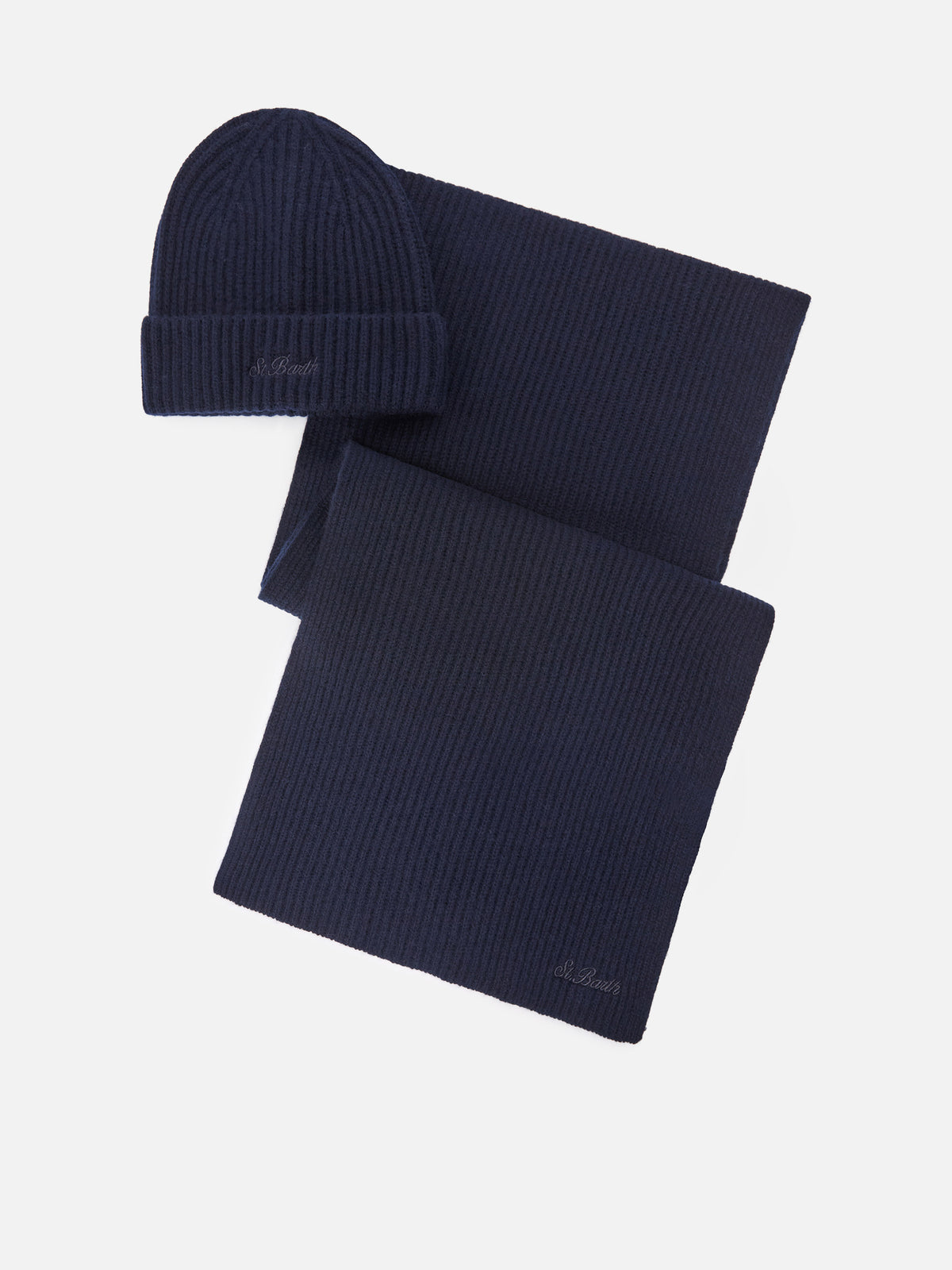 Set aus Cashmere-Mütze und Schal in Navy blue 
