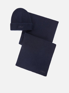 Set aus Cashmere-Mütze und Schal in Navy blue 