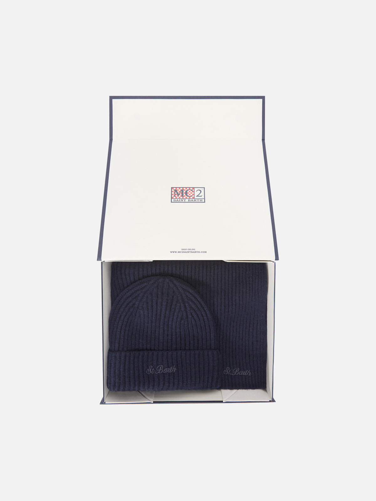 Set aus Cashmere-Mütze und Schal in Navy blue 