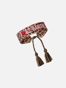Bracciale in tessuto con stampa leopardata con ricamo