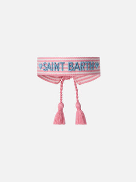 Bracciale in tessuto a righe rosa con ricamo