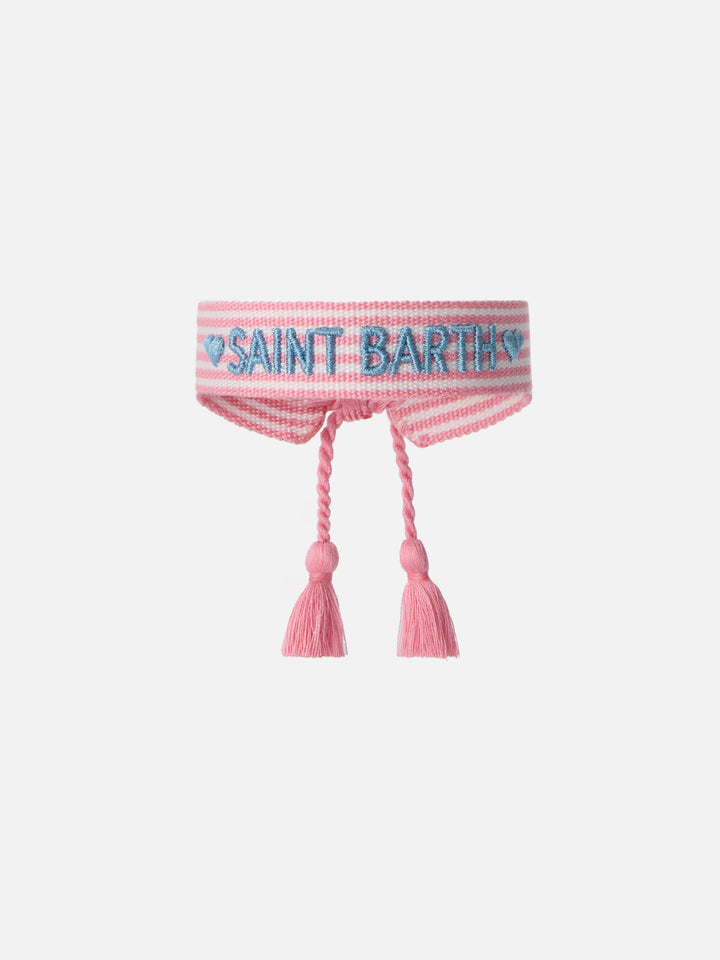 Bracciale in tessuto a righe rosa con ricamo