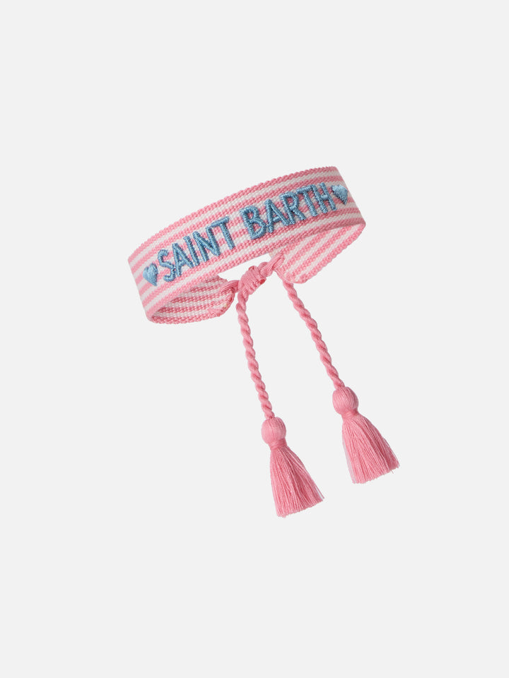 Bracciale in tessuto a righe rosa con ricamo