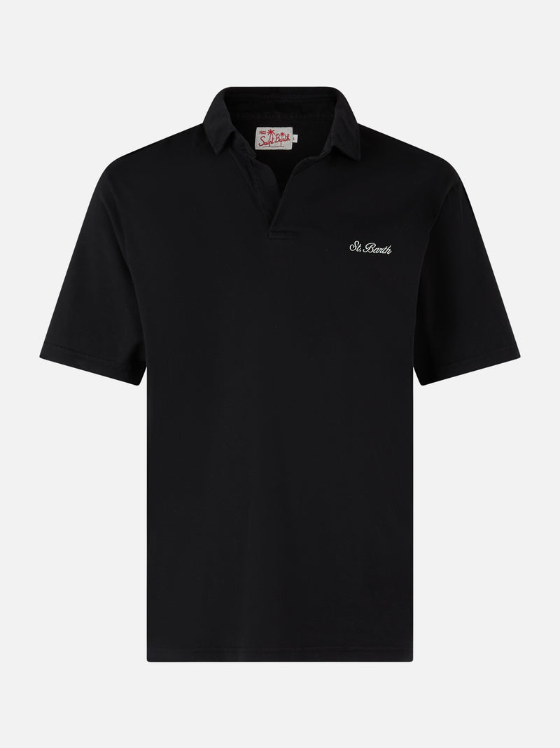 Man black cotton jersey polo shirt Brighton