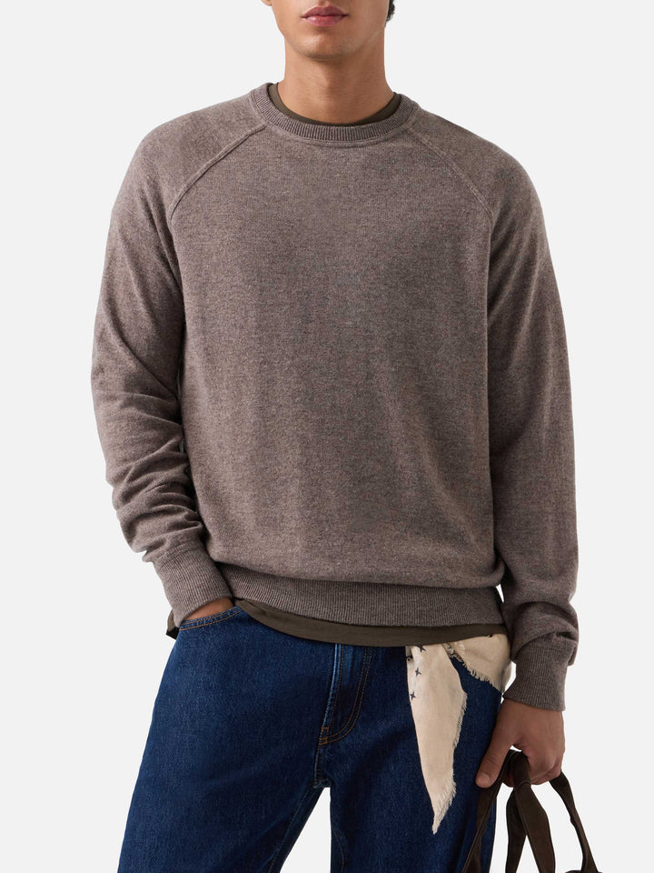 Pull col rond en mélange de laine mérinos et cachemire Beige Bricklane 