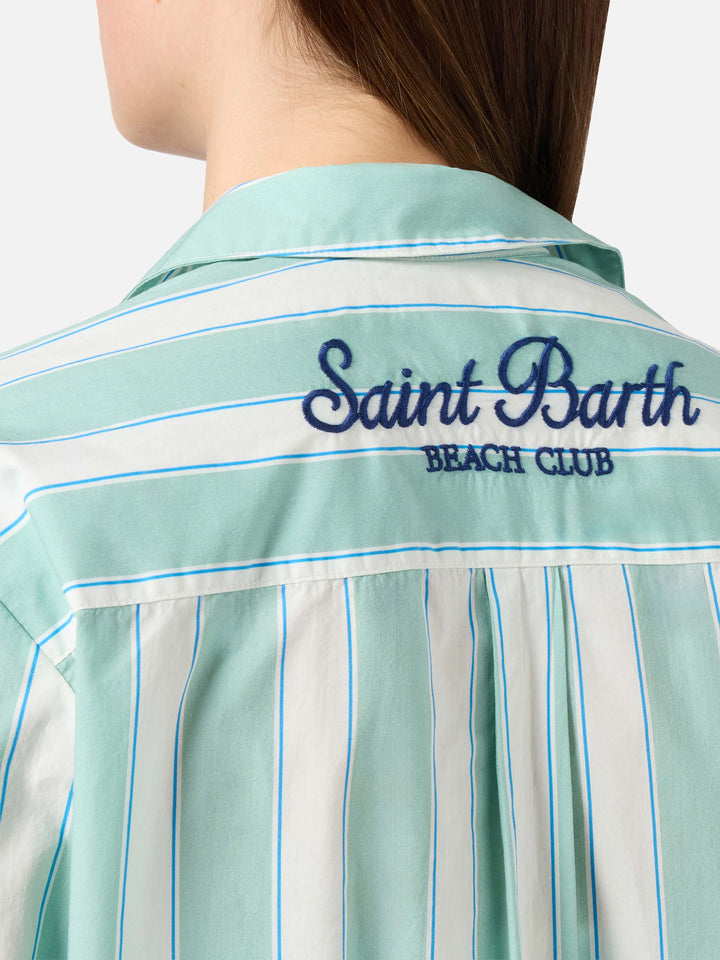 Brigitte cotton shirt with green stripes and Sport Club embroidery