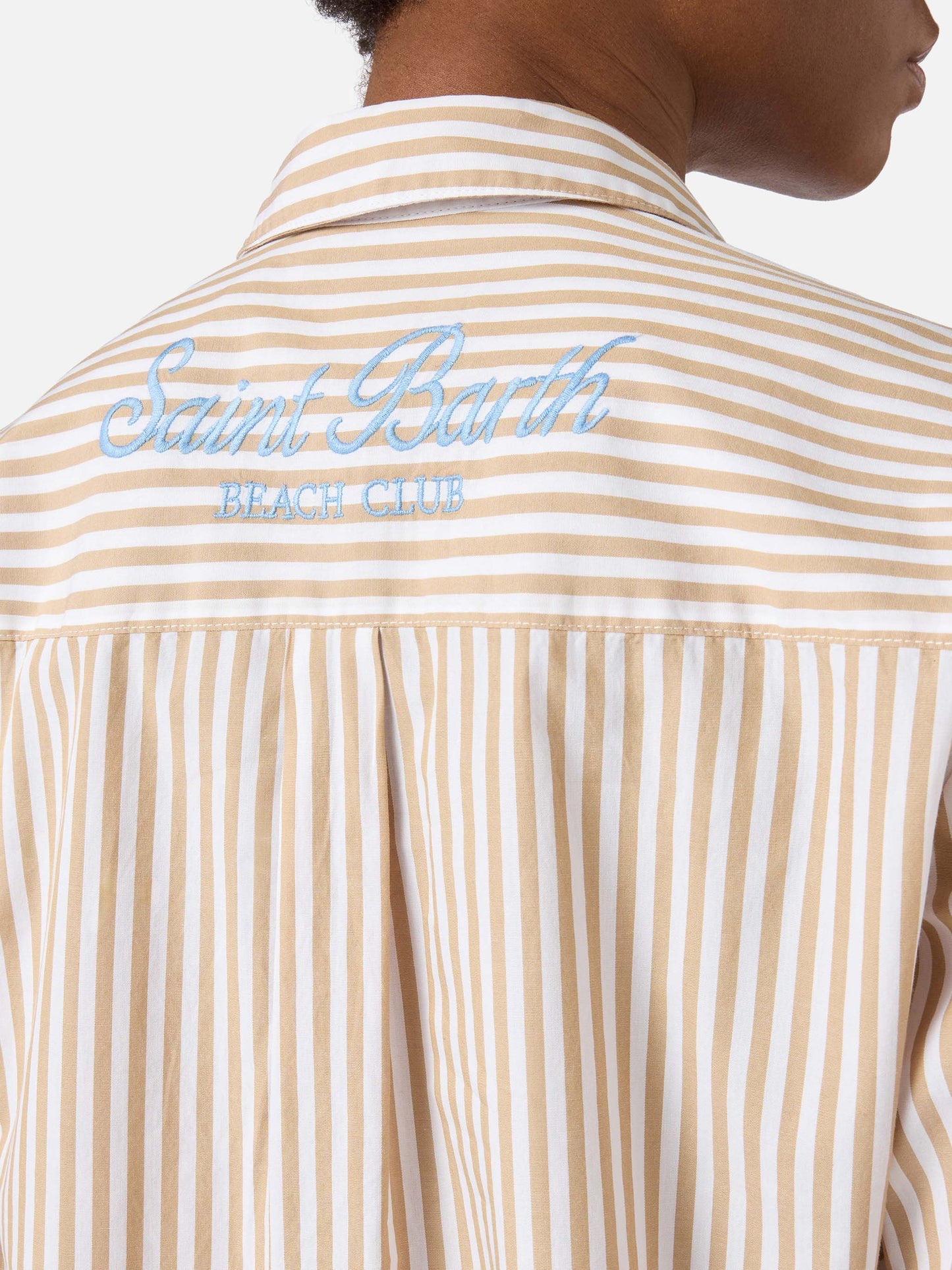Brigitte cotton shirt with beige stripes and Sport Club embroidery