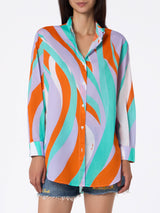 Woman cotton shirt Brigitte with shape wave print