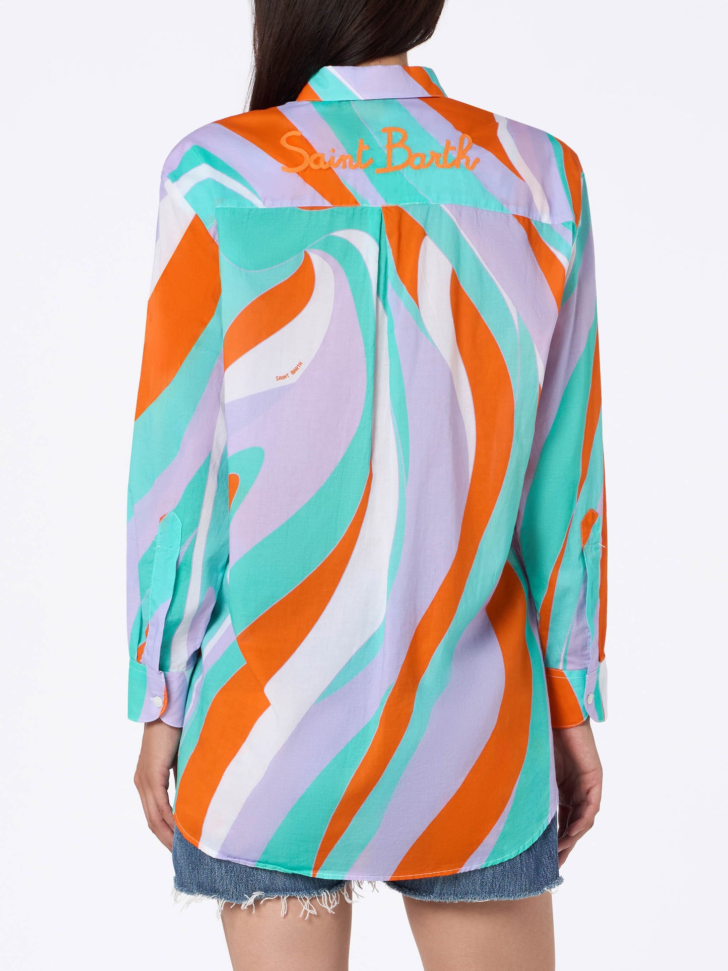 Woman cotton shirt Brigitte with shape wave print - MC2 Saint Barth