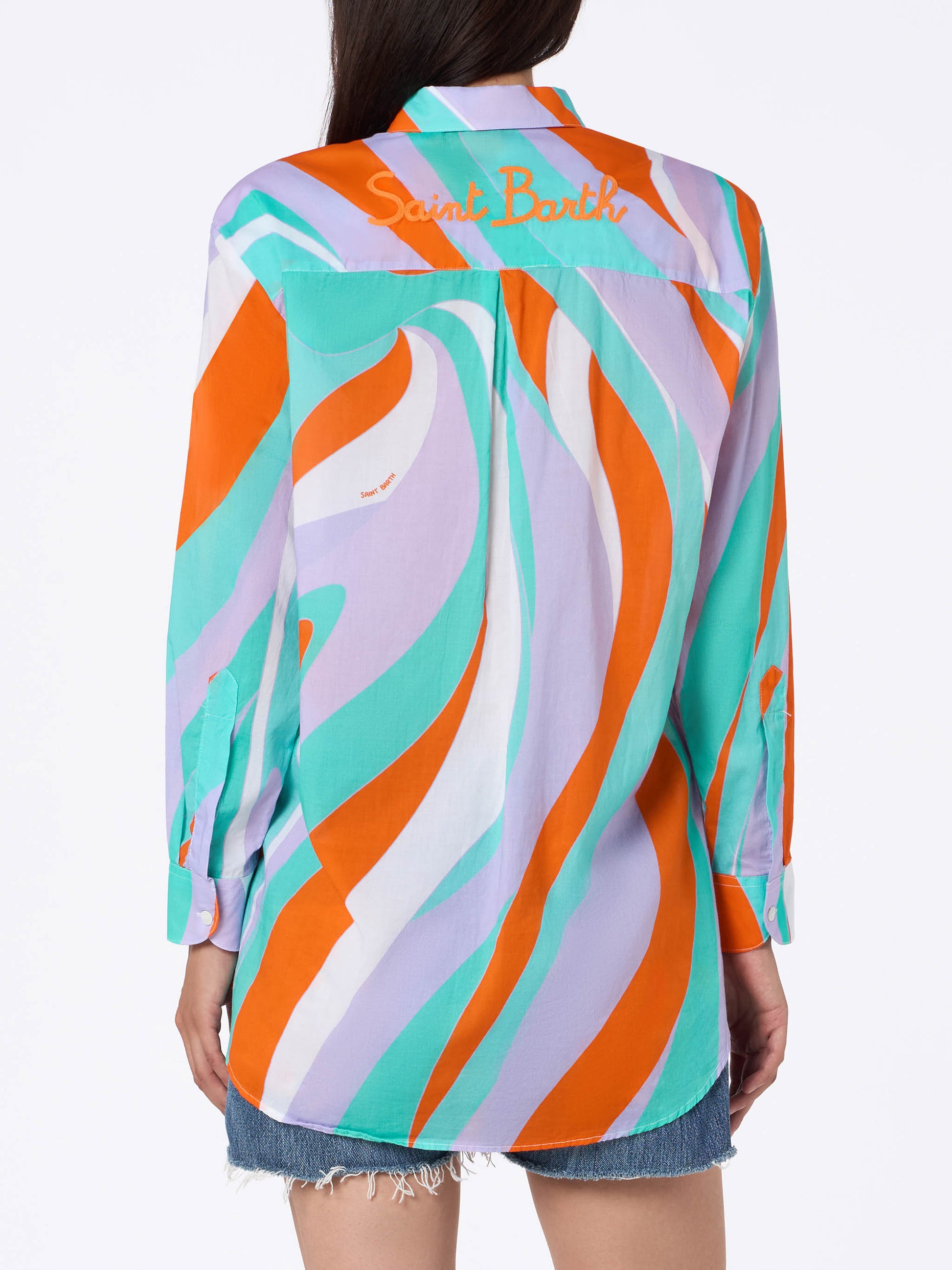 Woman cotton shirt Brigitte with shape wave print - MC2 Saint Barth