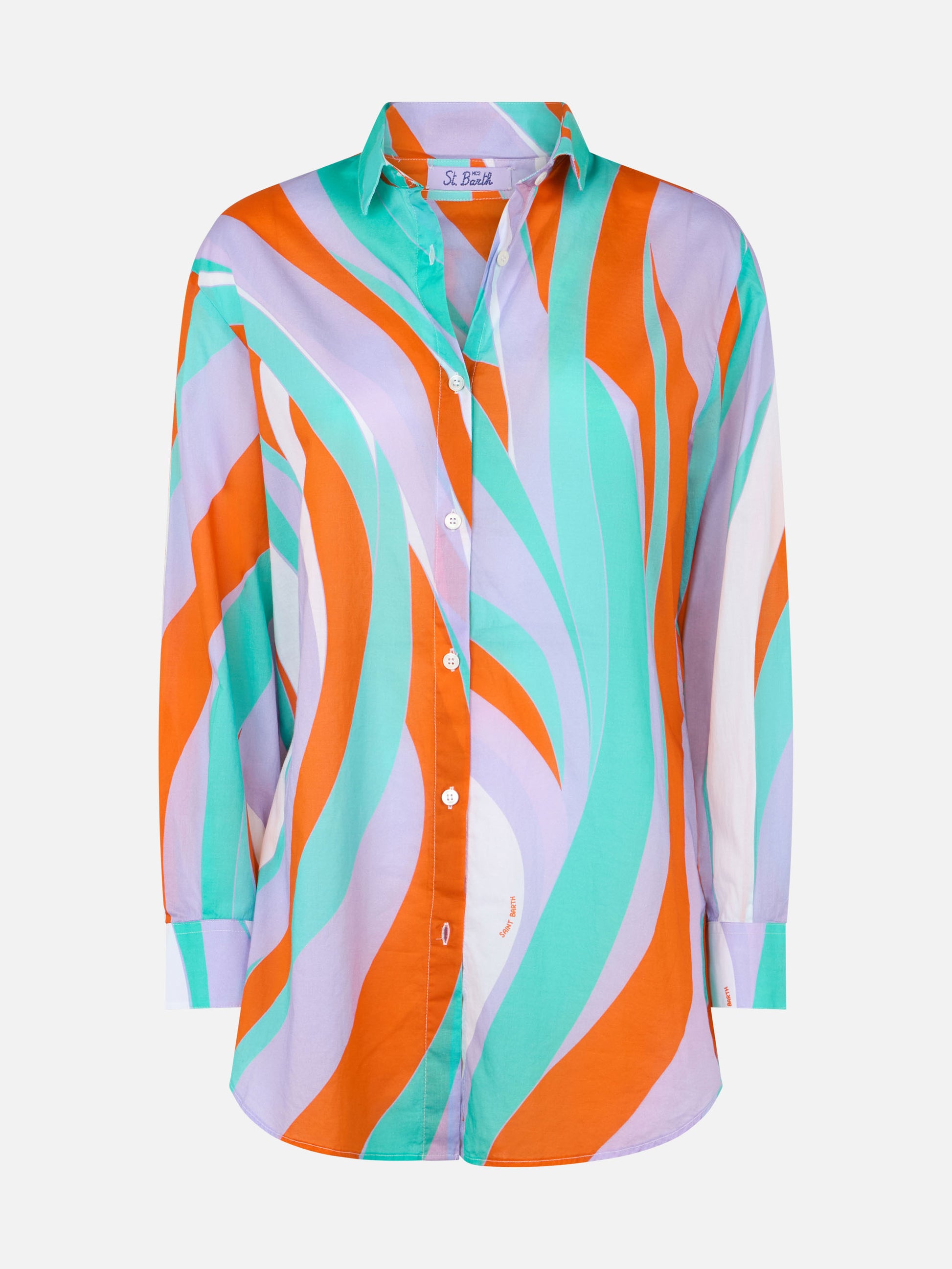 Woman cotton shirt Brigitte with shape wave print - MC2 Saint Barth