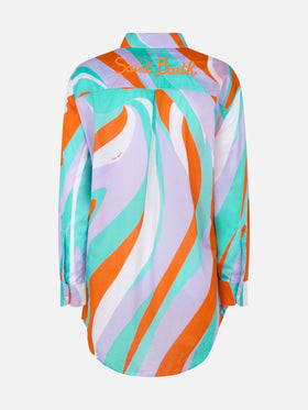 Woman cotton shirt Brigitte with shape wave print - MC2 Saint Barth