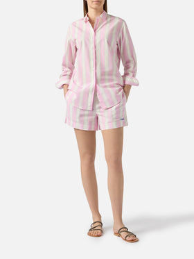 Camicia Brigitte in cotone a righe rosa con ricamo Sport Club