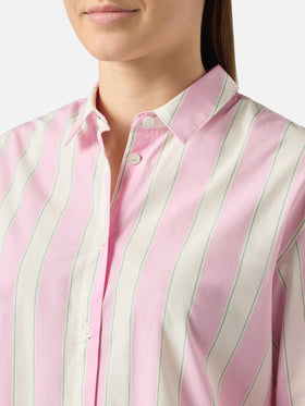 Camicia Brigitte in cotone a righe rosa con ricamo Sport Club