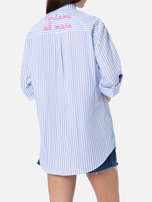 Woman cotton shirt Brigitte with light blue striped print