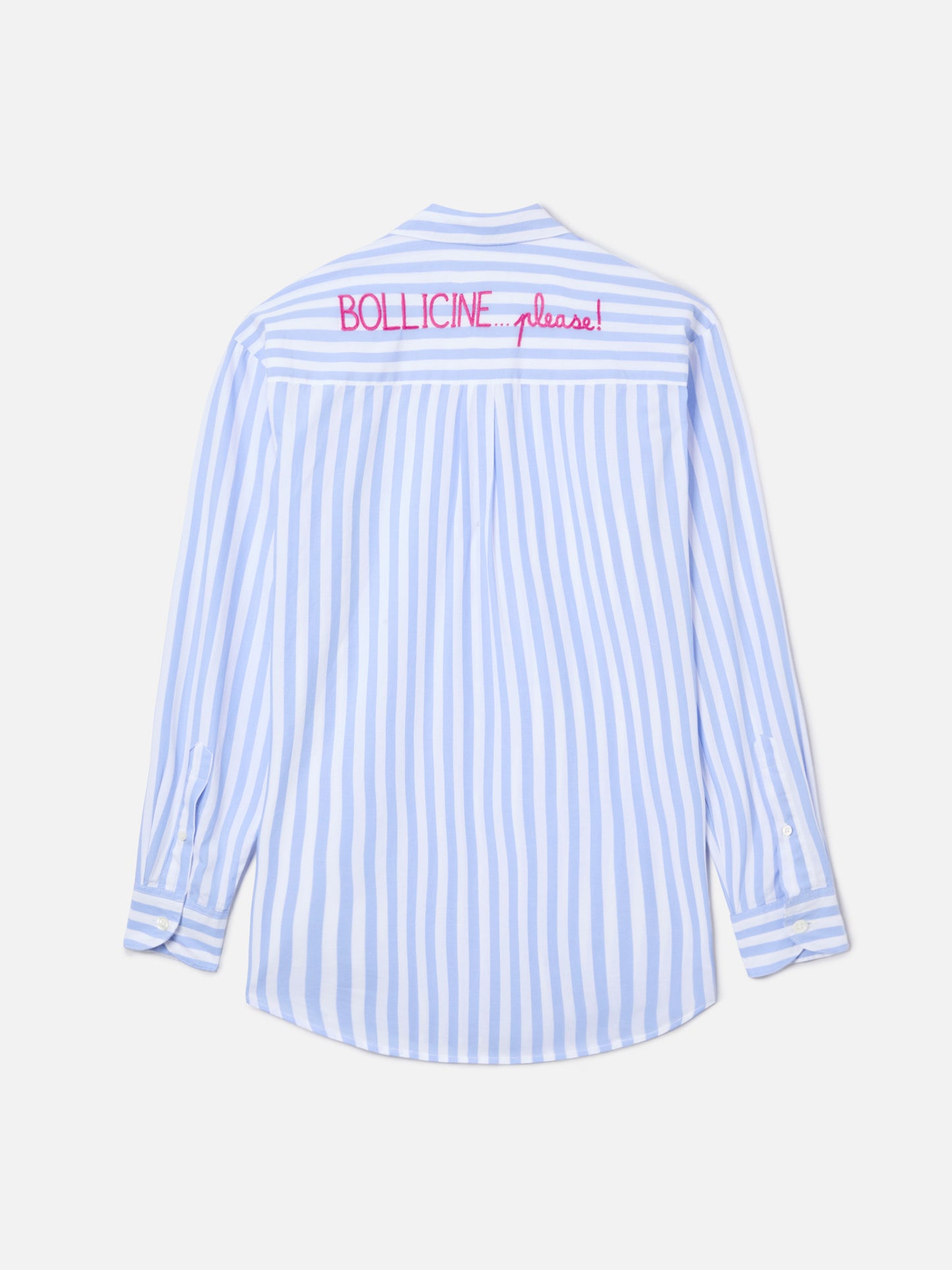 Camicia Brigitte in cotone a righe azzurre con ricamo Bollicine Please!