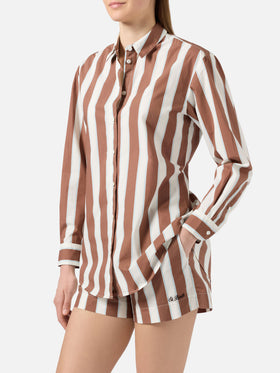 Brigitte cotton shirt with brown stripes and Sport Club embroidery