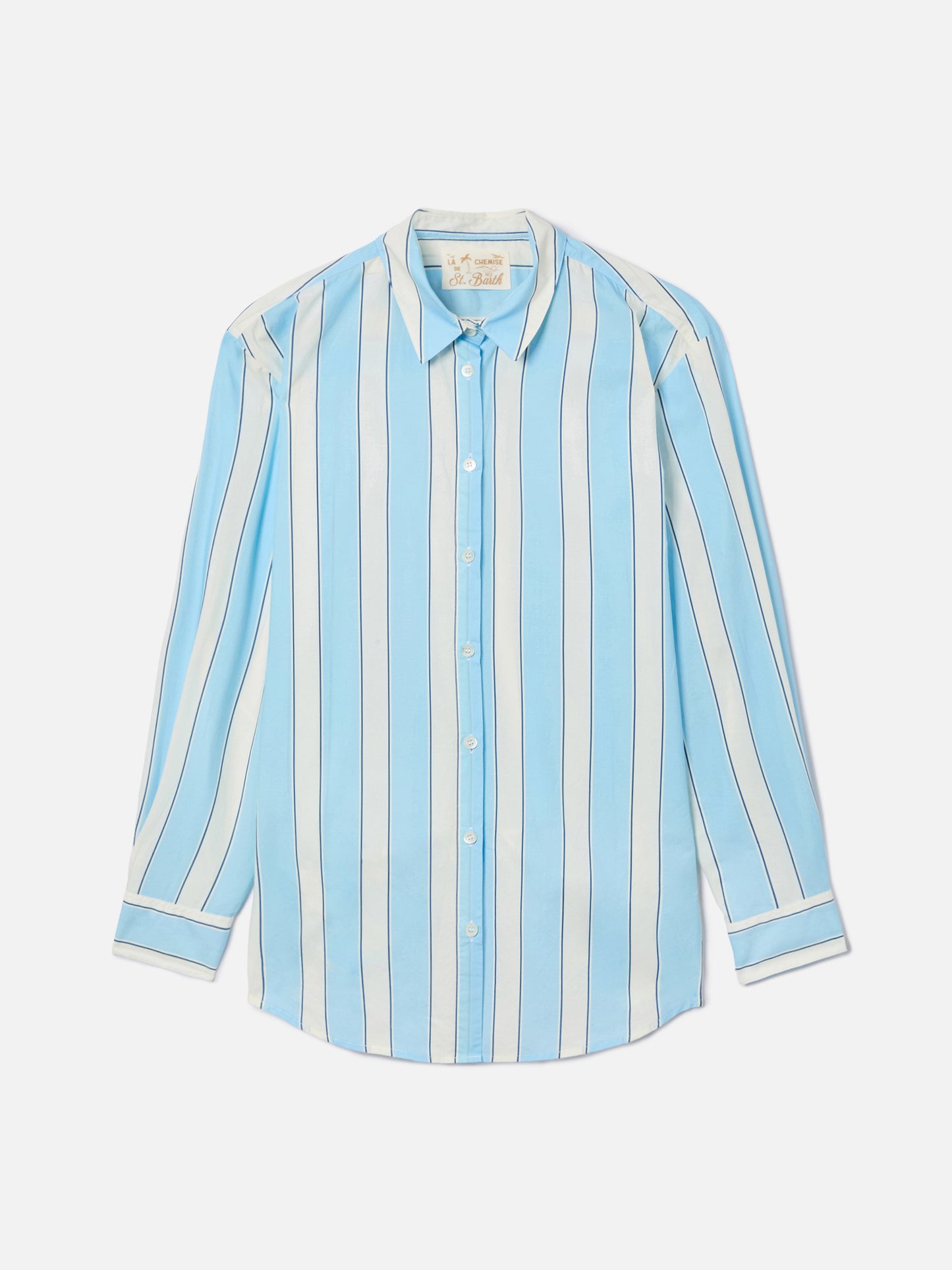 Camicia Brigitte in cotone a righe azzurre con ricamo Sport Club