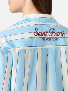 Camicia Brigitte in cotone a righe azzurre con ricamo Sport Club